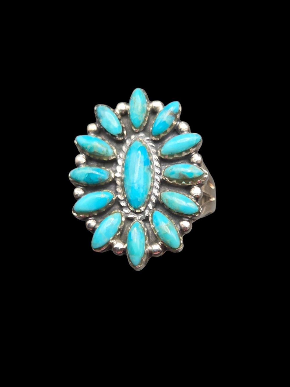 Turquoise Cluster Sterling Ring - Blue Stone Statement Ring 9
